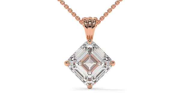 3.00 CTW Asscher-Cut Diamond Solitaire Pendant in 14K Rose Gold – Secure Claw-Prong Setting