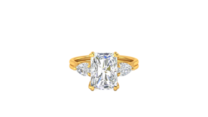 4 Carat Radiant Cut Engagement Ring With Pear Shaped Side Stones In 14K Yellow Gold