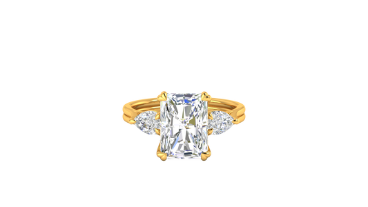 4 Carat Radiant Cut Engagement Ring With Pear Shaped Side Stones In 14K Yellow Gold