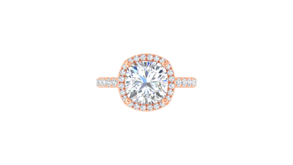 4 Carat Cushion-Cut Halo Engagement Ring With Pavé Diamond Band In 14K Rose Gold