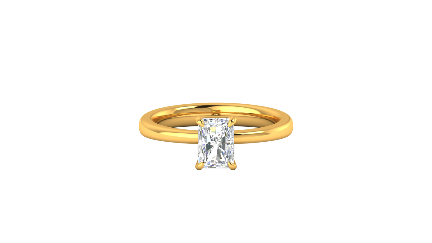 1.00 Ctw Radiant Cut Solitaire Engagement Ring Set In 14k Yellow Gold