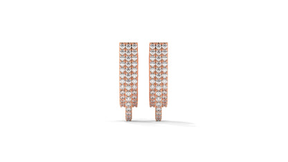 0.41 CTW Round Diamond Triple-Row Hoop Earrings in 14K Rose Gold – Pavé Setting