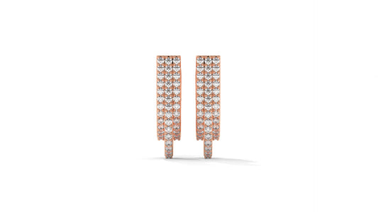 0.41 CTW Round Diamond Triple-Row Hoop Earrings in 14K Rose Gold – Pavé Setting