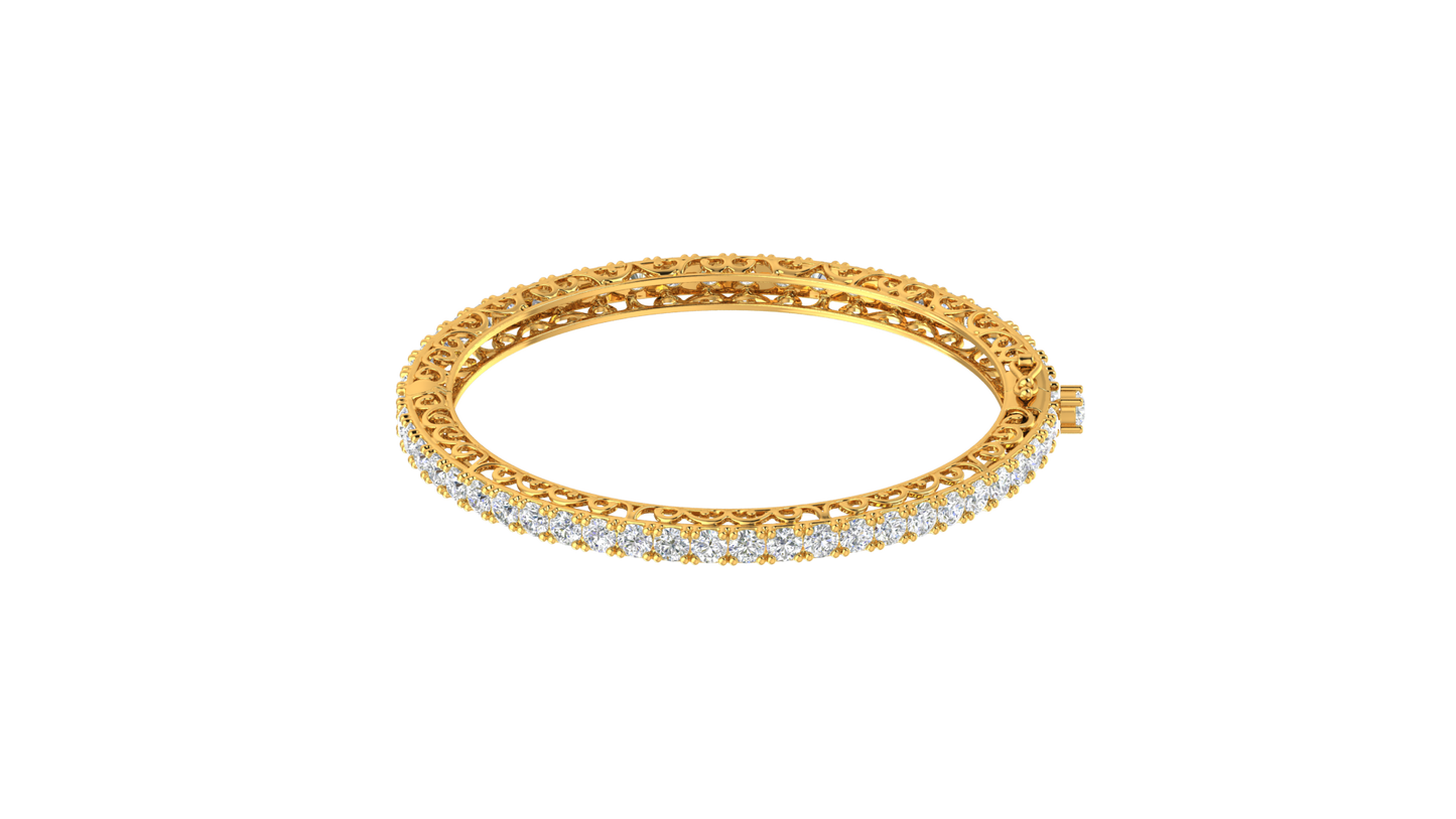 11.13 Ctw Round Cut Diamond Bangle | Antique-Inspired Diamond Bangle & Elegant Vintage Style Jewellery Set In 14K Yellow Gold