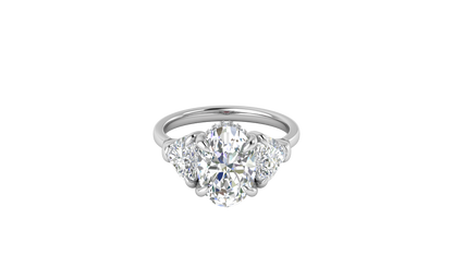 3 Carat Oval Cut Engagement Ring With Heart Shape Side Stones In 14K White Gold