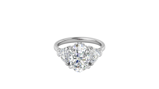 3 Carat Oval Cut Engagement Ring With Heart Shape Side Stones In 14K White Gold