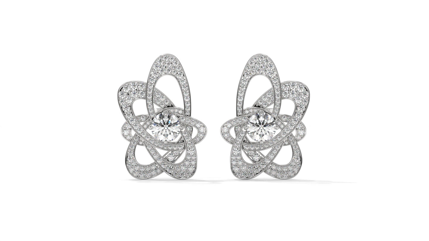 4.31 CTW Round Diamond Designer Stud Earrings in 14K White Gold In Pavé Setting