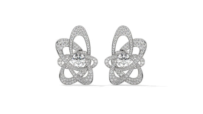 4.31 CTW Round Diamond Designer Stud Earrings in 14K White Gold In Pavé Setting