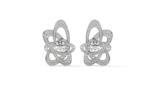4.31 CTW Round Diamond Designer Stud Earrings in 14K White Gold In Pavé Setting