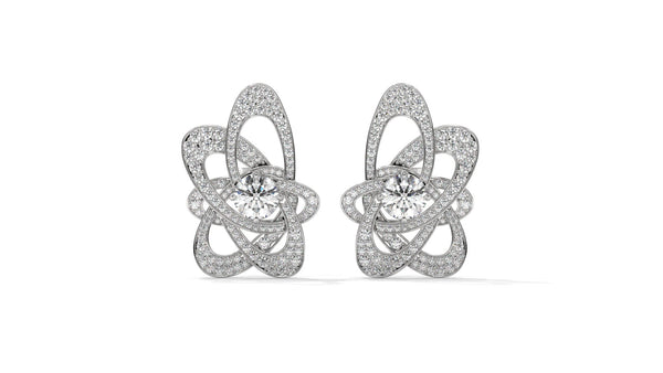 4.31 CTW Round Diamond Designer Stud Earrings in 14K White Gold In Pavé Setting