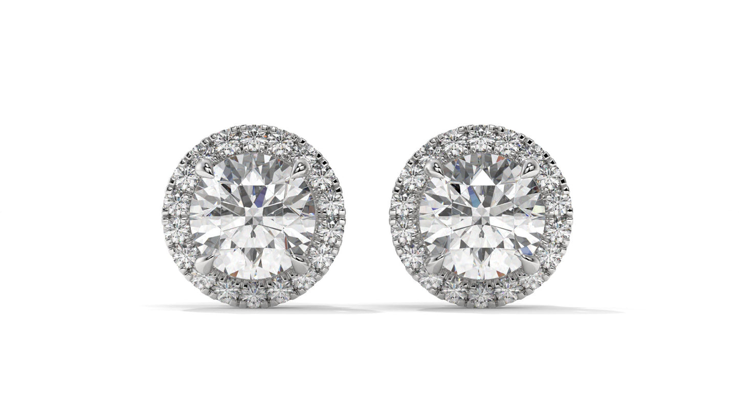2.29 Ctw Diamond Halo Stud Earrings in 14K White Gold - 2 Ct Center Stones with Accent Halo