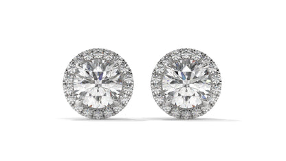 2.29 Ctw Diamond Halo Stud Earrings in 14K White Gold - 2 Ct Center Stones with Accent Halo