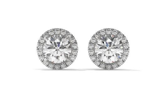 2.29 Ctw Diamond Halo Stud Earrings in 14K White Gold - 2 Ct Center Stones with Accent Halo