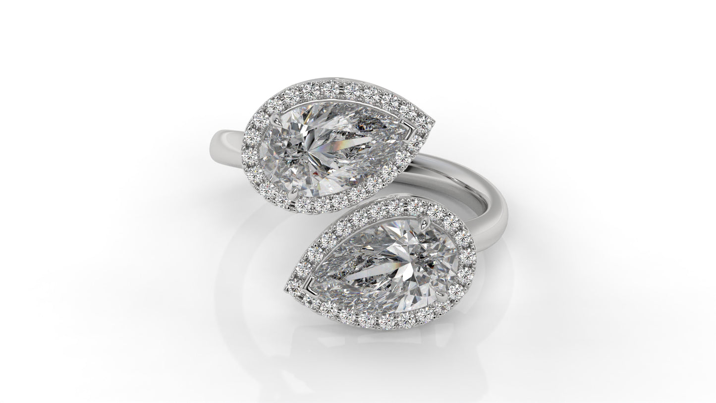 1.95 CTW Toi et Moi Diamond Ring in 14K White Gold with Pear and Round Cut Diamonds