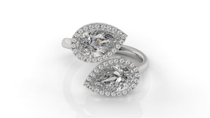 1.95 CTW Toi et Moi Diamond Ring in 14K White Gold with Pear and Round Cut Diamonds