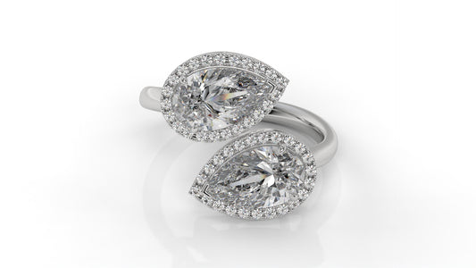1.95 CTW Toi et Moi Diamond Ring in 14K White Gold with Pear and Round Cut Diamonds