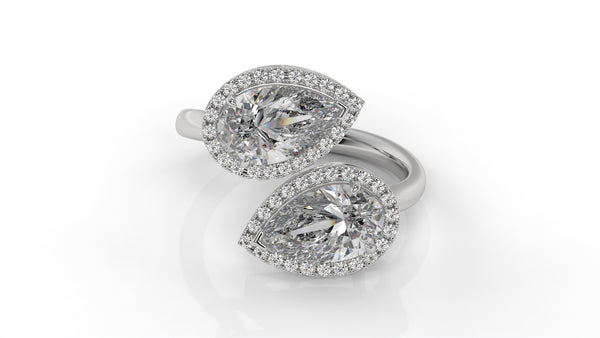 1.95 CTW Toi et Moi Diamond Ring in 14K White Gold with Pear and Round Cut Diamonds