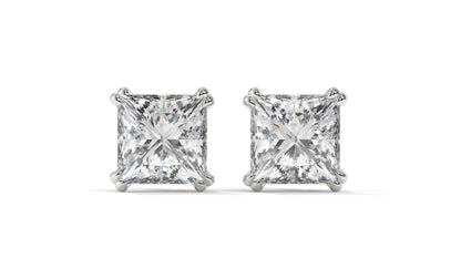 3 CTW Princess-Cut Diamond Stud Earrings In 14K White Gold – Four-Prong Setting