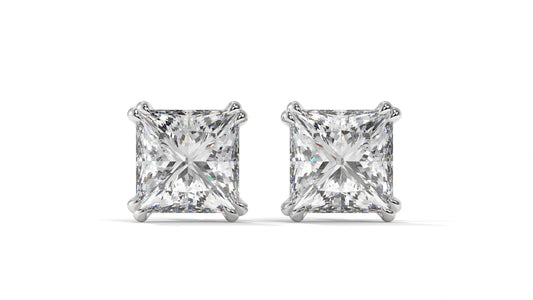 3 CTW Princess-Cut Diamond Stud Earrings In 14K White Gold – Four-Prong Setting