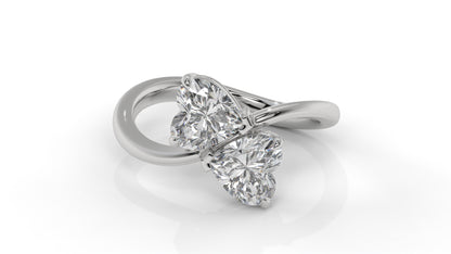 2.00 CTW Toi et Moi Diamond Ring in 14K White Gold with Heart Shape Diamonds