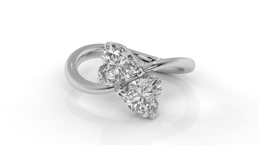 2.00 CTW Toi et Moi Diamond Ring in 14K White Gold with Heart Shape Diamonds