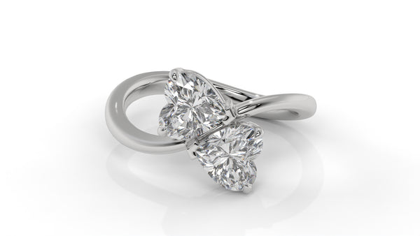 2.00 CTW Toi et Moi Diamond Ring in 14K White Gold with Heart Shape Diamonds