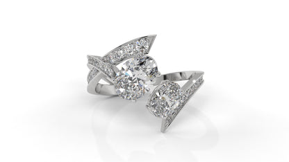 2.07 CTW Toi et Moi Diamond Ring in 14K White Gold with Oval and Round Diamonds