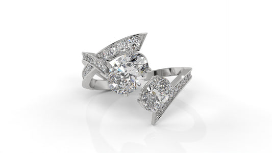 2.07 CTW Toi et Moi Diamond Ring in 14K White Gold with Oval and Round Diamonds