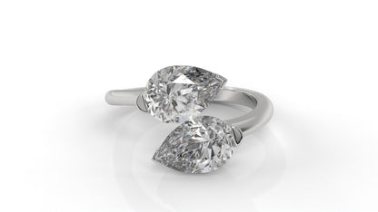 5.00 CTW Toi et Moi Diamond Ring in 14K White Gold with Pear-Shape Diamonds