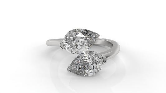 5.00 CTW Toi et Moi Diamond Ring in 14K White Gold with Pear-Shape Diamonds