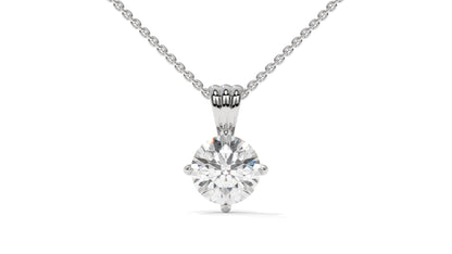 1.50 CTW Round Diamond Four-Prong Solitaire Pendant in 14K White Gold – Secure Claw-Prong Setting