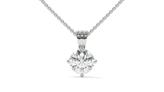 1.50 CTW Round Diamond Four-Prong Solitaire Pendant in 14K White Gold – Secure Claw-Prong Setting