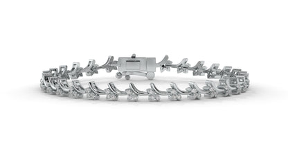 0.72 CTW Round Diamond Bracelet in 14K White Gold – Floral Cluster Design