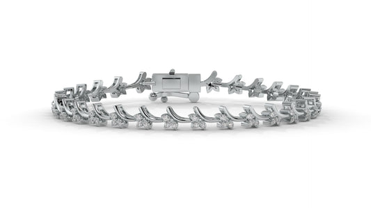 0.72 CTW Round Diamond Bracelet in 14K White Gold – Floral Cluster Design