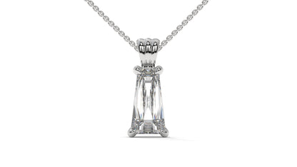 3.00 CTW Tapered Baguette Diamond Solitaire Pendant in 14K White Gold – Secure Claw-Prong Setting