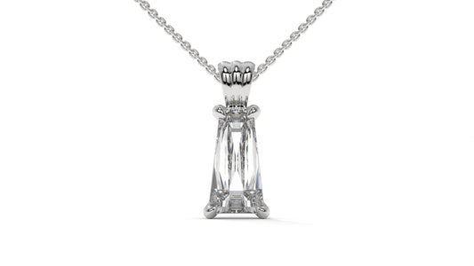 3.00 CTW Tapered Baguette Diamond Solitaire Pendant in 14K White Gold – Secure Claw-Prong Setting