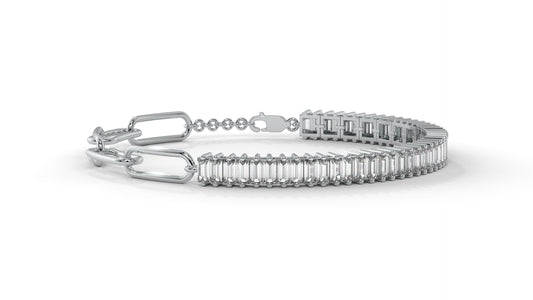 6.44 CTW Straight Baguette Diamond Bracelet in 14K White Gold – Modern Link Design