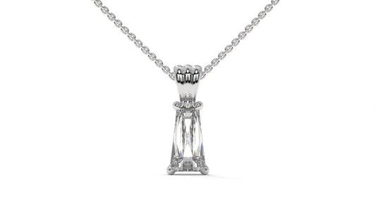 1.50 CTW Tapered Baguette Diamond Solitaire Pendant in 14K White Gold – Secure Claw-Prong Setting