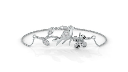 0.19 CTW Diamond Bird and Flower Bracelet in 14K White Gold