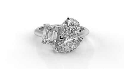 3.00 CTW Three-Stone Toi et Moi Diamond Ring in 14K White Gold with Pear, Emerald, and Marquise Diamonds