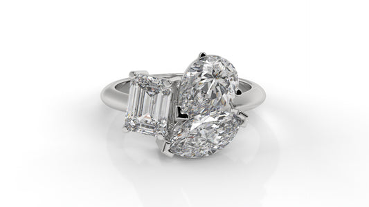 3.00 CTW Three-Stone Toi et Moi Diamond Ring in 14K White Gold with Pear, Emerald, and Marquise Diamonds