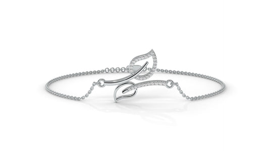 0.17 CTW Diamond Leaf Bracelet in 14K White Gold – Dainty Nature Inspired Jewelry