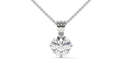 1.00 CTW Round Diamond Four-Prong Solitaire Pendant in 14K White Gold – Secure Claw-Prong Setting