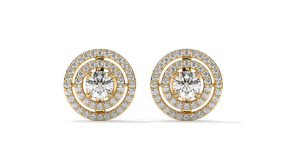 1.92 CTW Round Diamond Double-Halo Stud Earrings in 14K Yellow Gold