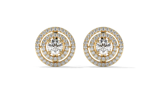 1.92 CTW Round Diamond Double-Halo Stud Earrings in 14K Yellow Gold