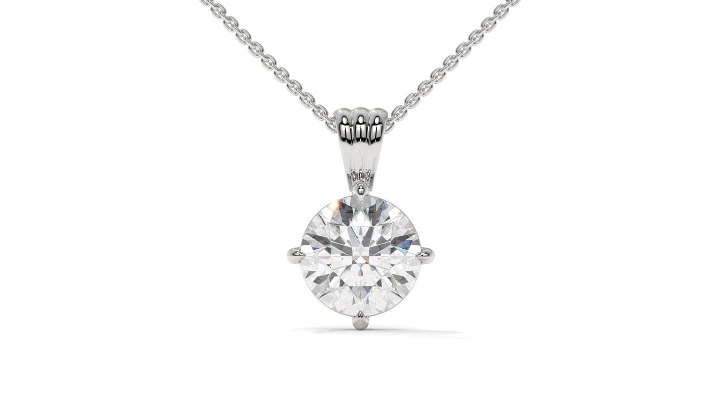 2.00 CTW Round Diamond Four-Prong Solitaire Pendant in 14K White Gold – Secure Claw-Prong Setting