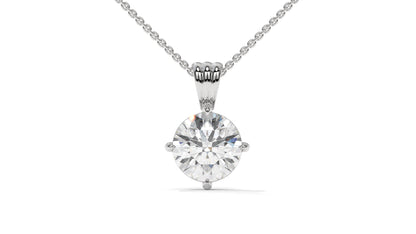 2.00 CTW Round Diamond Four-Prong Solitaire Pendant in 14K White Gold – Secure Claw-Prong Setting