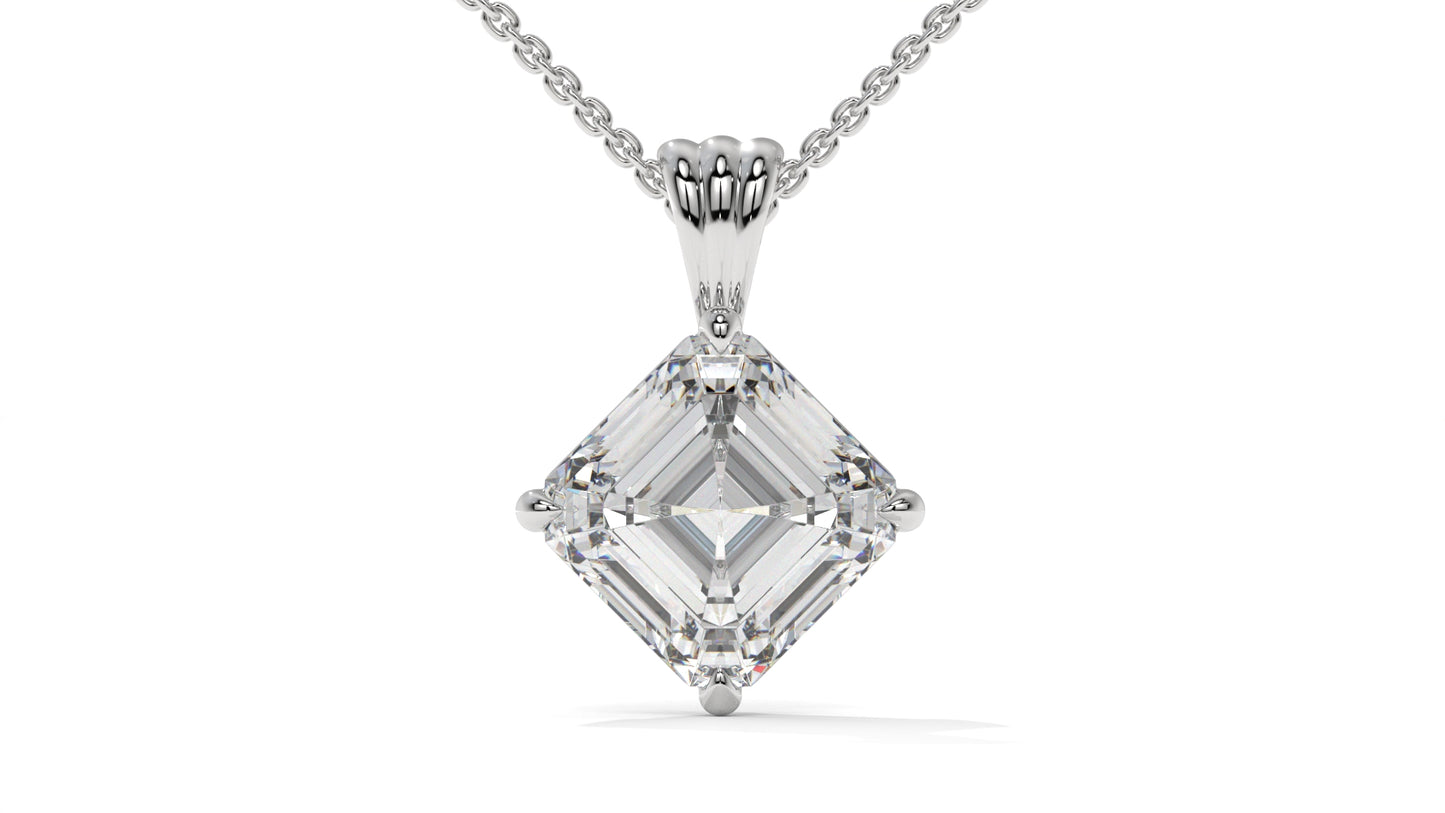 3.00 CTW Asscher-Cut Diamond Solitaire Pendant in 14K White Gold – Secure Claw-Prong Setting