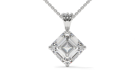3.00 CTW Asscher-Cut Diamond Solitaire Pendant in 14K White Gold – Secure Claw-Prong Setting