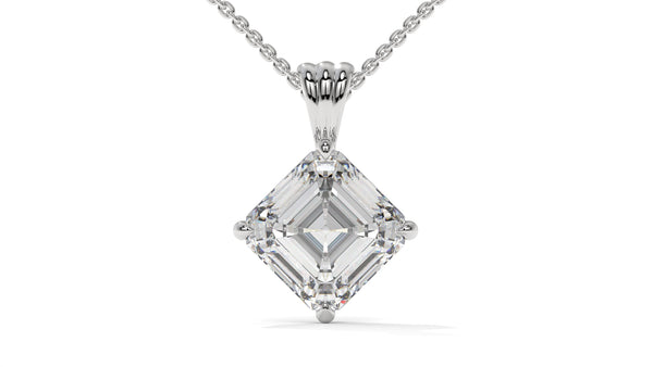 3.00 CTW Asscher-Cut Diamond Solitaire Pendant in 14K White Gold – Secure Claw-Prong Setting